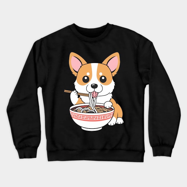 Cute Anime Corgi Dog Eating Ramen Noodles Crewneck Sweatshirt by Abdulkakl